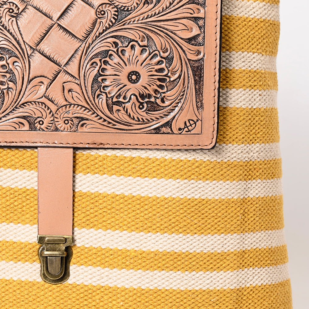 Ohlay Backpack Hand Tooled Upcycled Canvas Genuine Leather