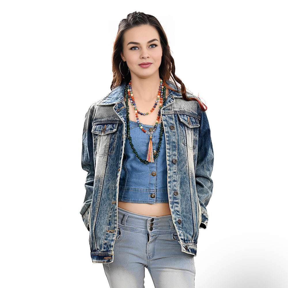Genuine leather Hand tooled hand carved Women 100% cotton Denim jacket dress