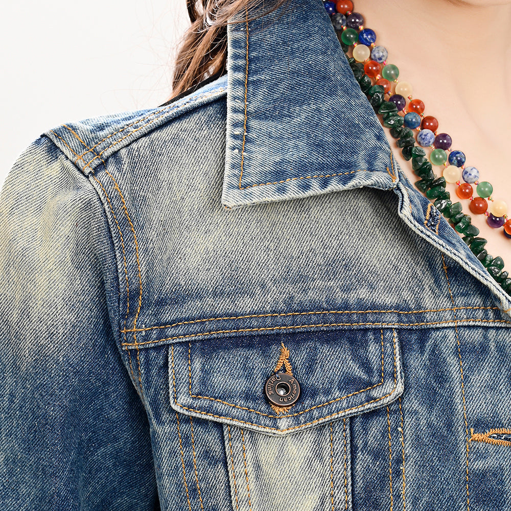 Genuine leather Hand tooled hand carved Women 100% cotton Denim jacket dress