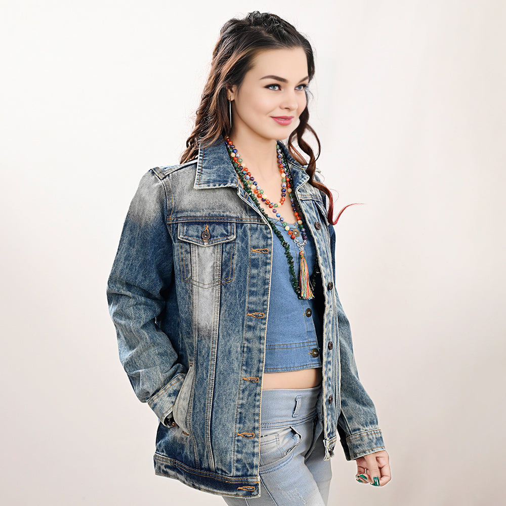 Genuine leather Hand tooled hand carved Women 100% cotton Denim jacket dress