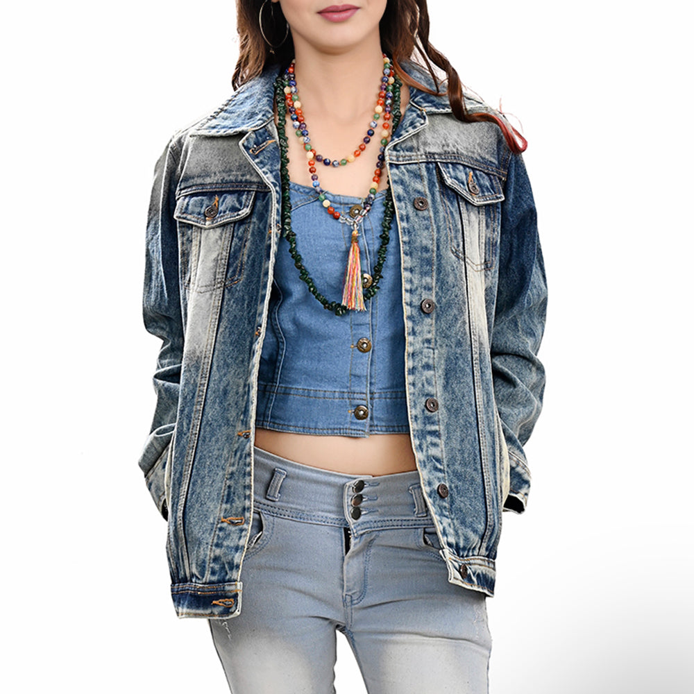 American Darling Genuine leather Hand tooled carved Women 100% cotton Denim jacket dress ladies girl | Shirt for
