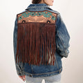 Genuine leather Hand tooled hand carved Women 100% cotton Denim jacket dress