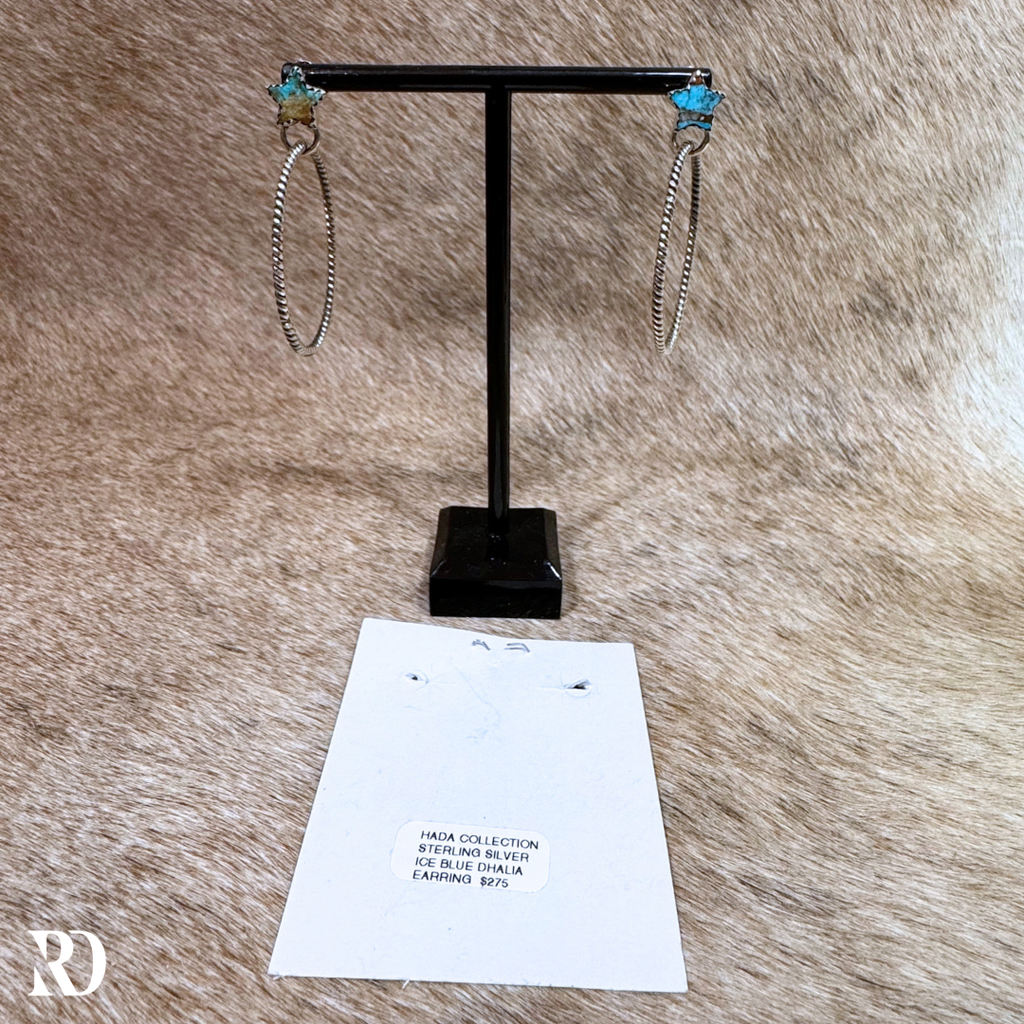 Ice Blue Dahlia Star Hoop Earrings - Hada Collection — view 4