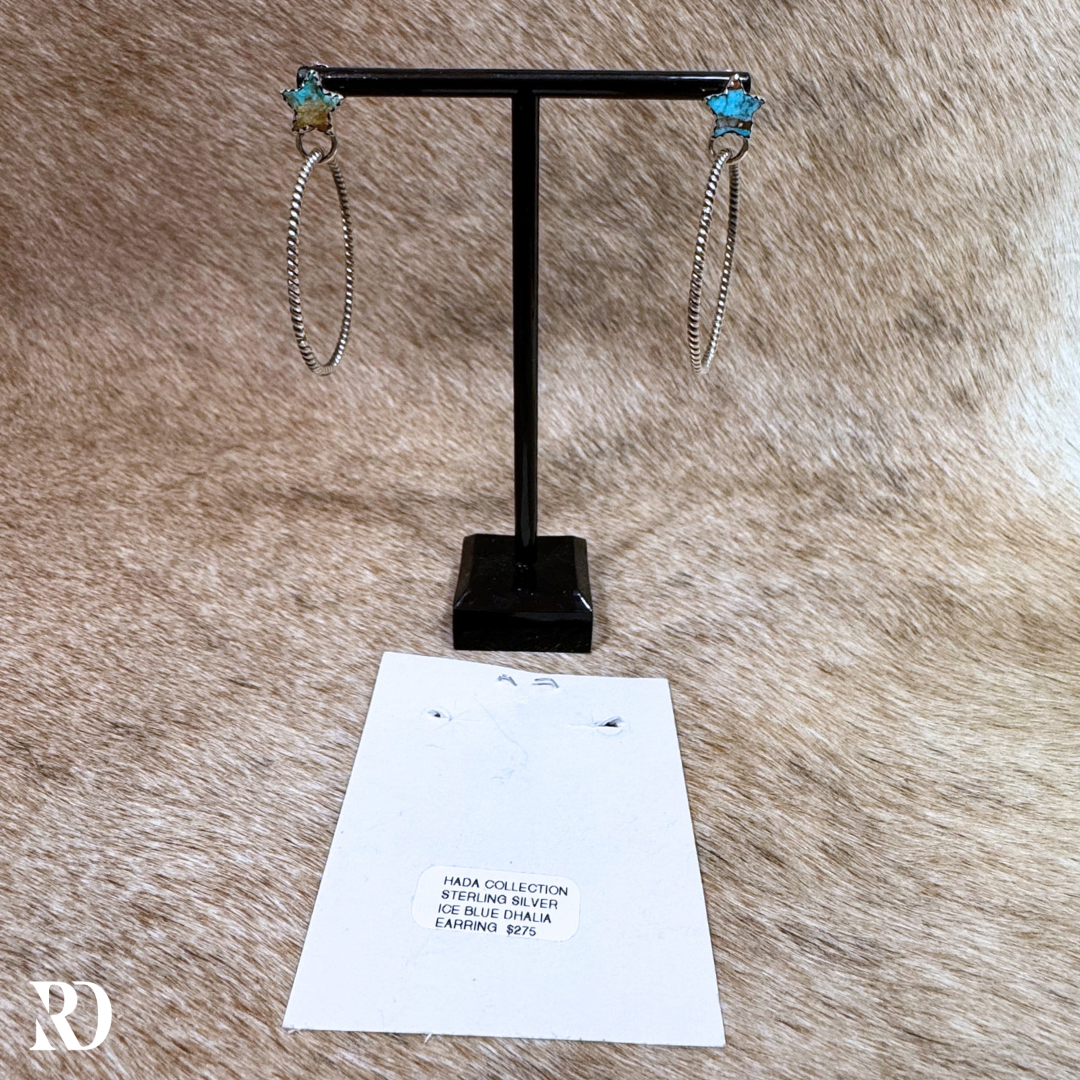 Ice Blue Dahlia Star Hoop Earrings - Hada Collection — view 4