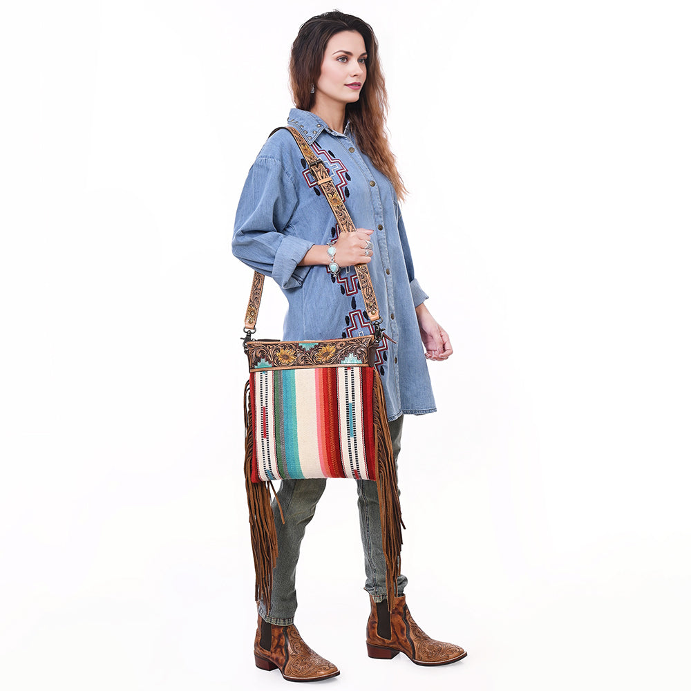 American Darling Crossbody Hand Tooled Saddle Blanket Genuine Leather