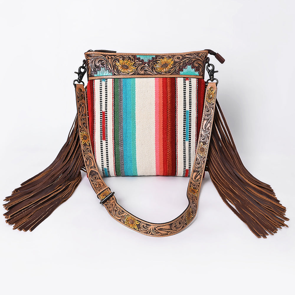 American Darling Crossbody Hand Tooled Saddle Blanket Genuine Leather
