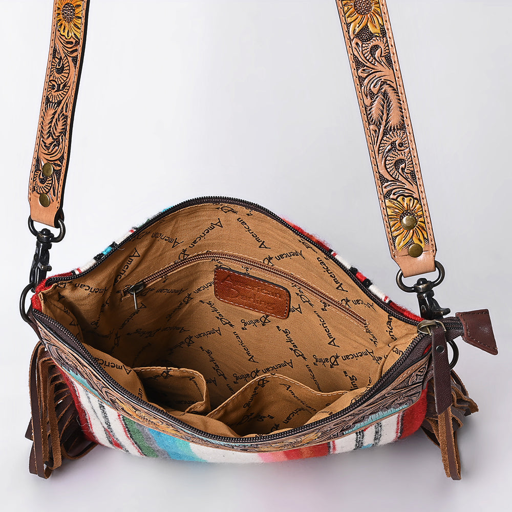 American Darling Crossbody Hand Tooled Saddle Blanket Genuine Leather