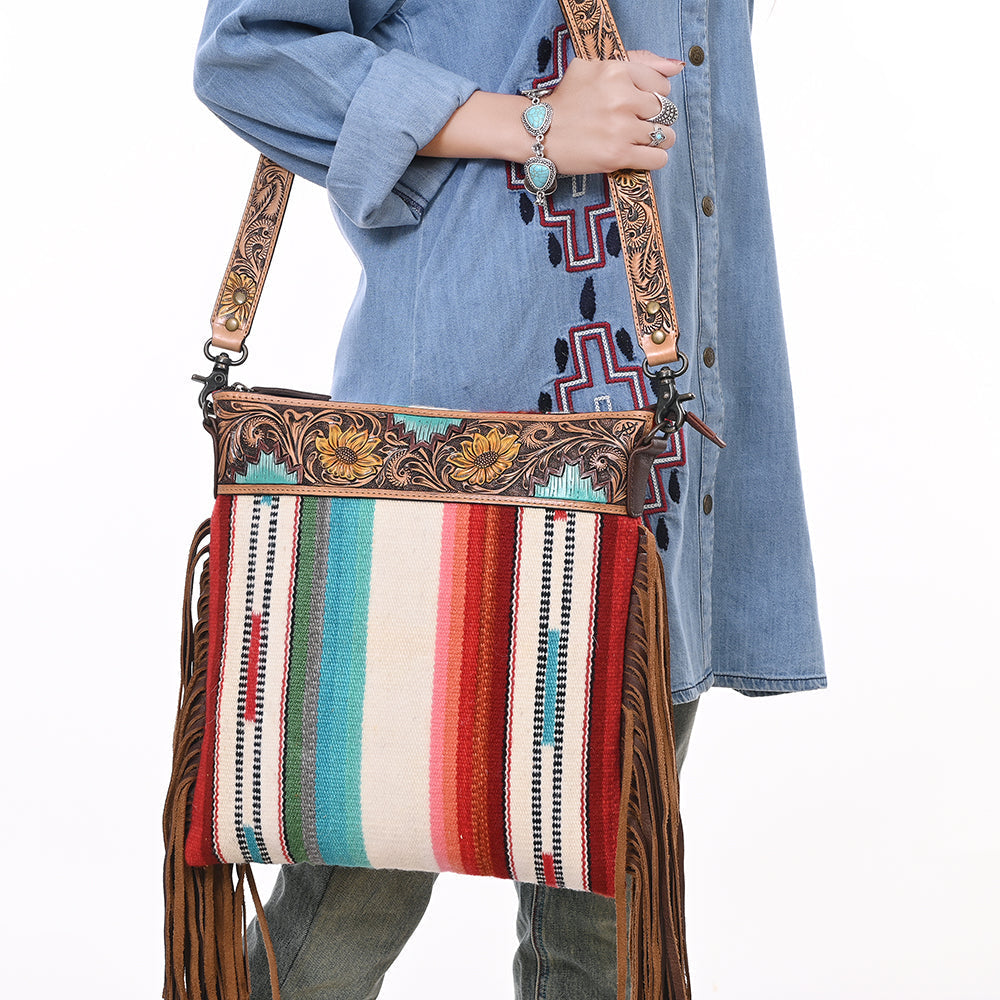 American Darling Crossbody Hand Tooled Saddle Blanket Genuine Leather