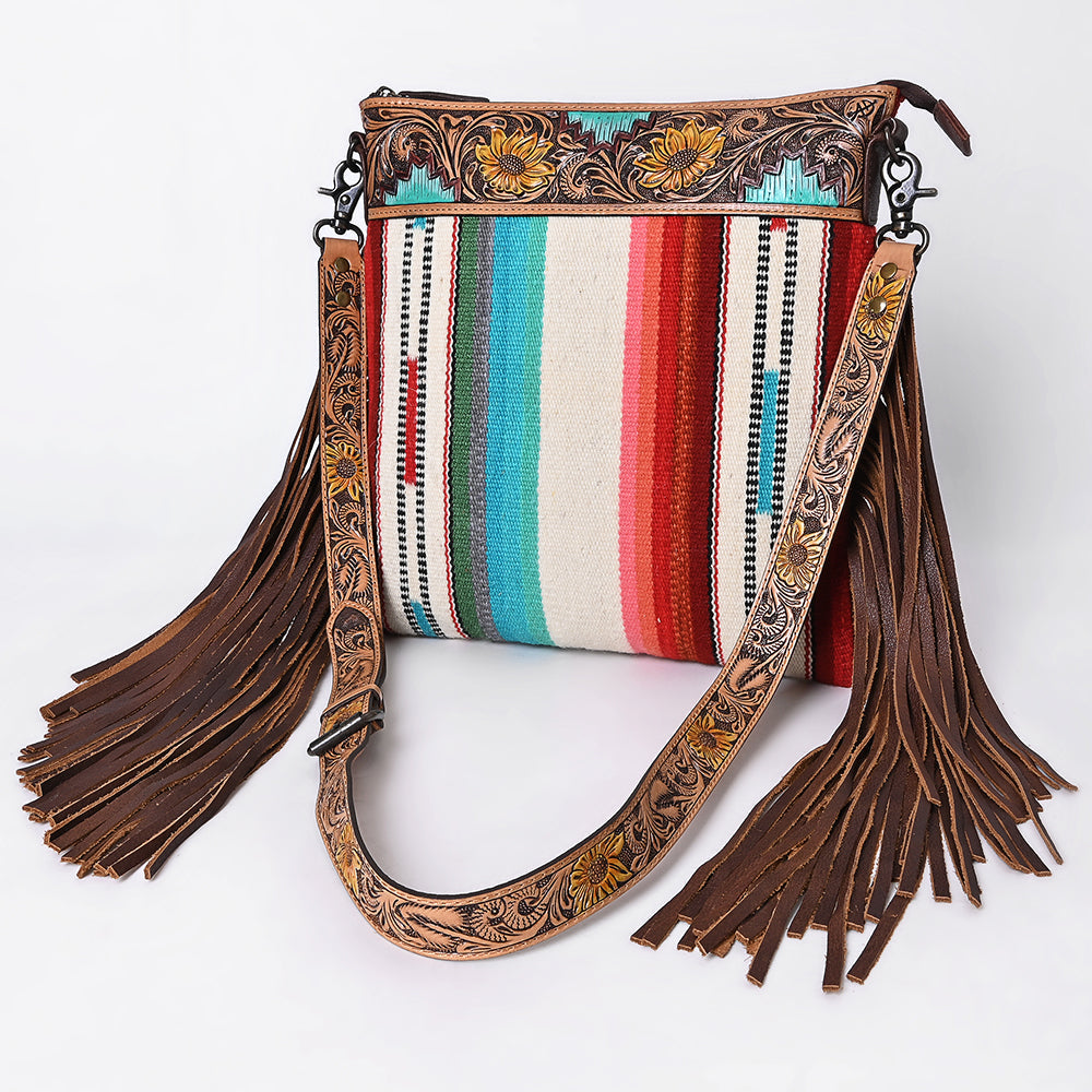 American Darling Crossbody Hand Tooled Saddle Blanket Genuine Leather