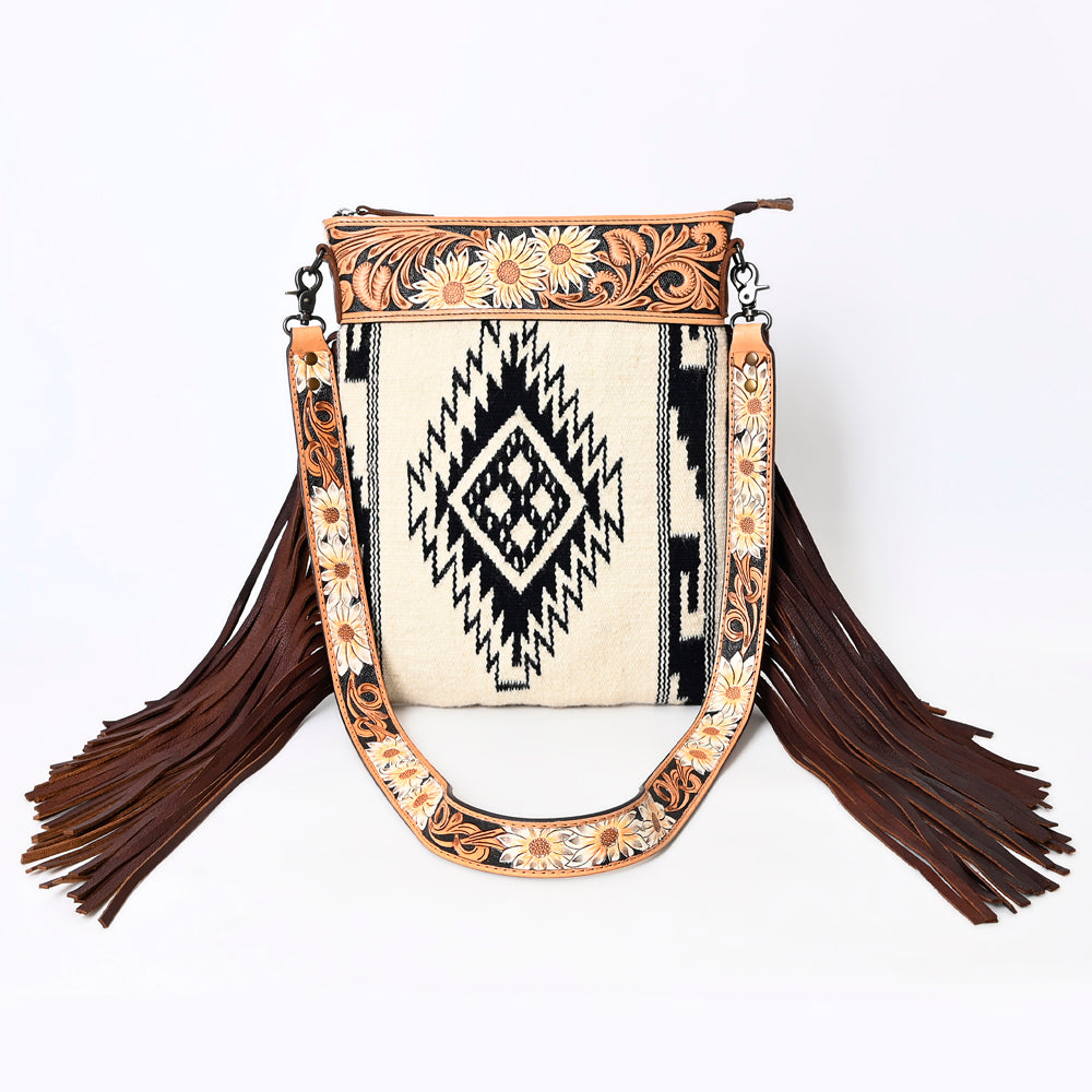 American Darling Crossbody Hand Tooled Saddle Blanket Genuine Leather