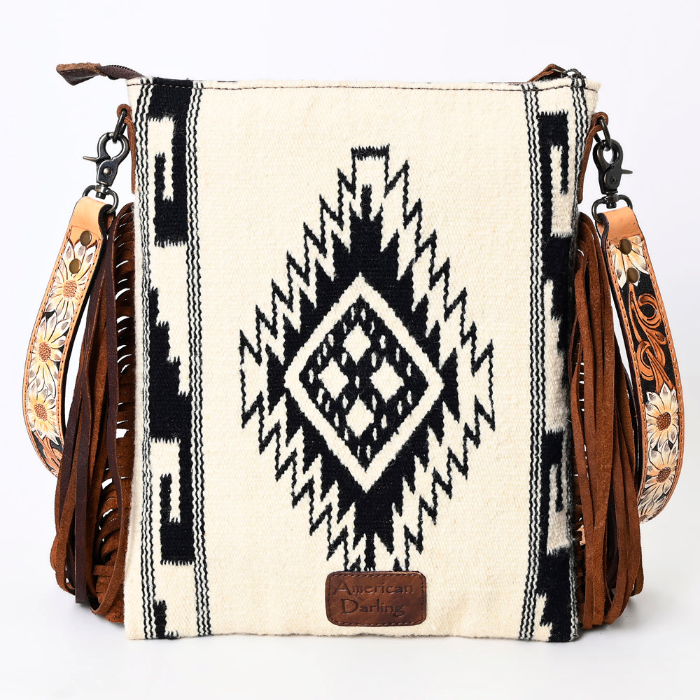 American Darling Crossbody Hand Tooled Saddle Blanket Genuine Leather