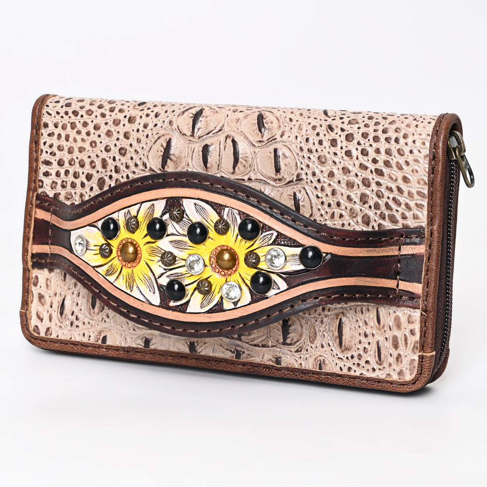 American Darling Clutch Hand Tooled Crocodile Embossed Genuine Leather