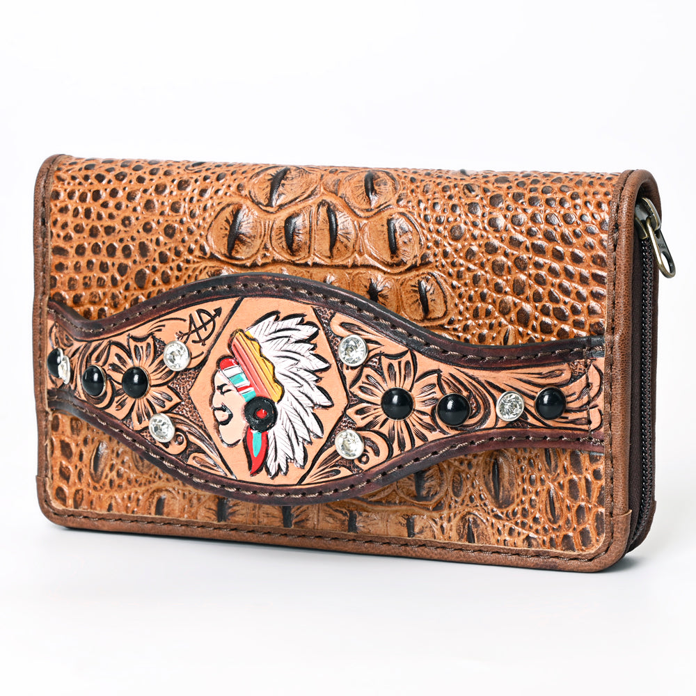 American Darling Clutch Hand Tooled Crocodile Embossed Genuine Leather