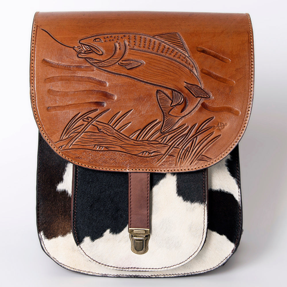 American Darling Hand-Tooled Hair-On Genuine Leather Backpack