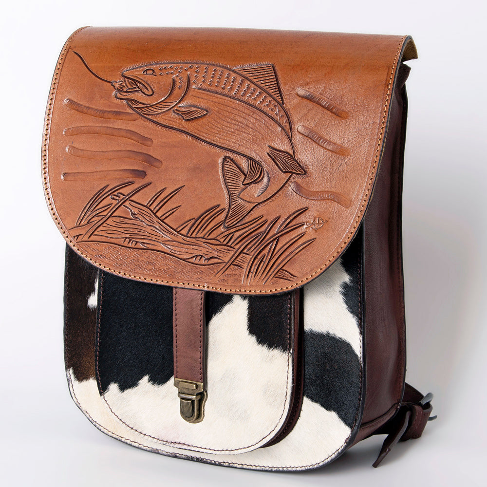 American Darling Hand-Tooled Hair-On Genuine Leather Backpack