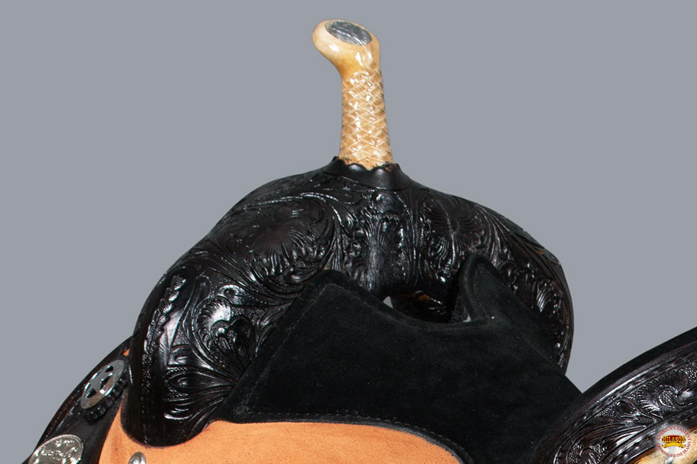 Hilason Western Treeless Barrel & Trail American Leather Saddle — Black, 14"