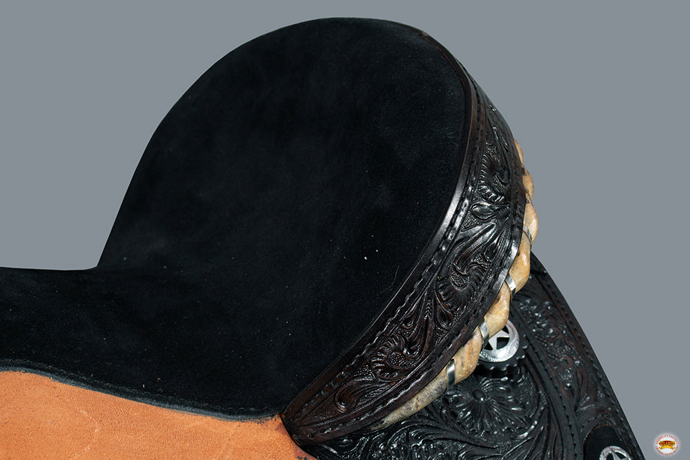 Hilason Western Treeless Barrel & Trail American Leather Saddle — Black, 14"