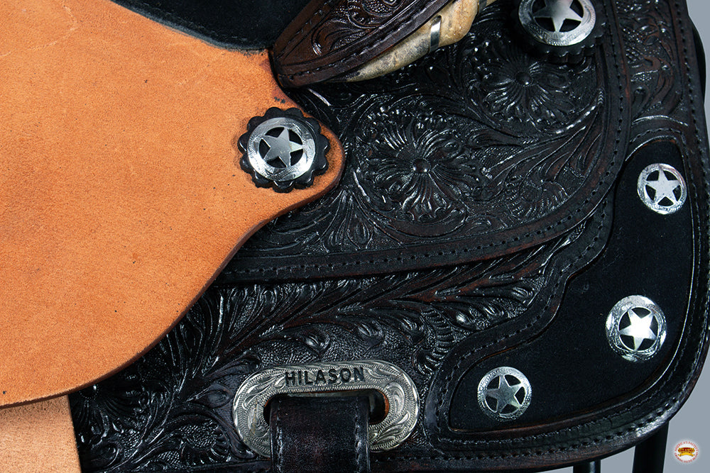 Hilason Western Treeless Barrel & Trail American Leather Saddle — Black, 14"