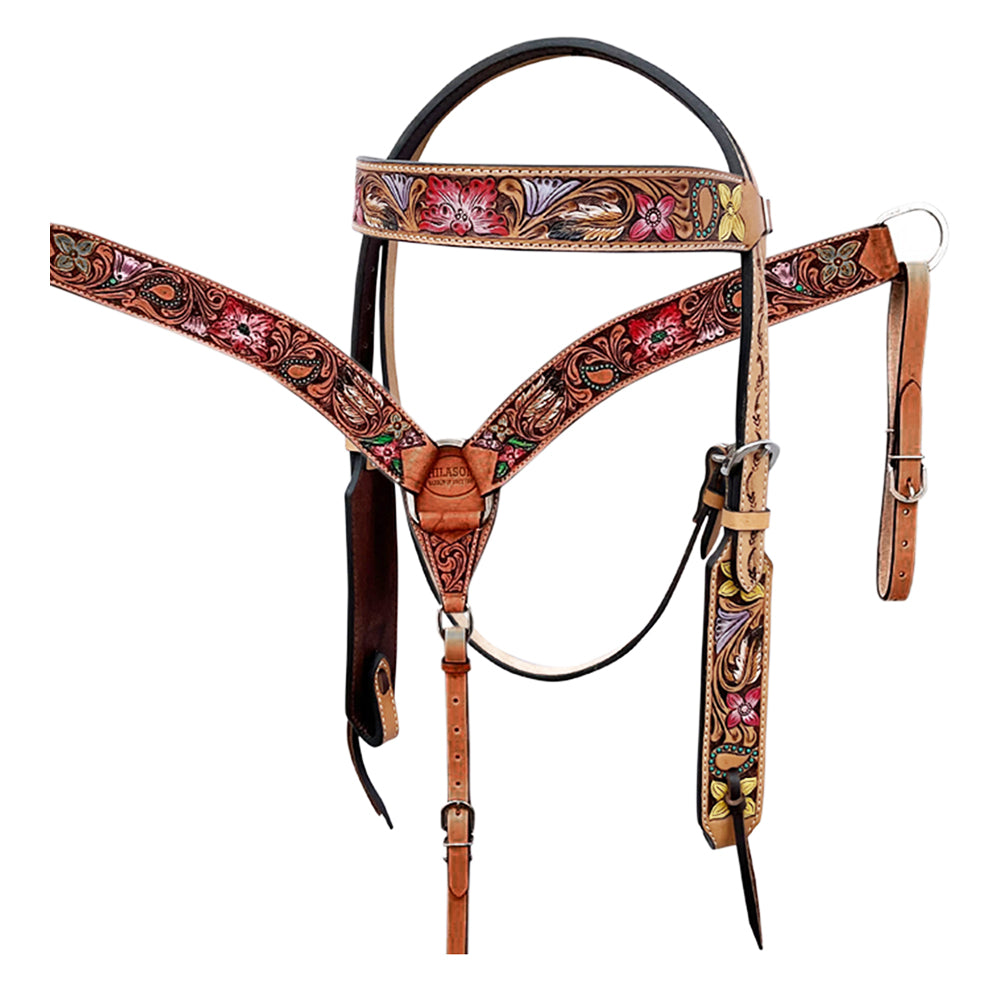 HILASON Western Horse Headstall Breast Collar Tack American Leather Tan | Set for Horses