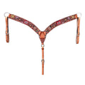 HILASON Western Horse Headstall & Breast Collar Tack Set American Leather Floral Carving Tan