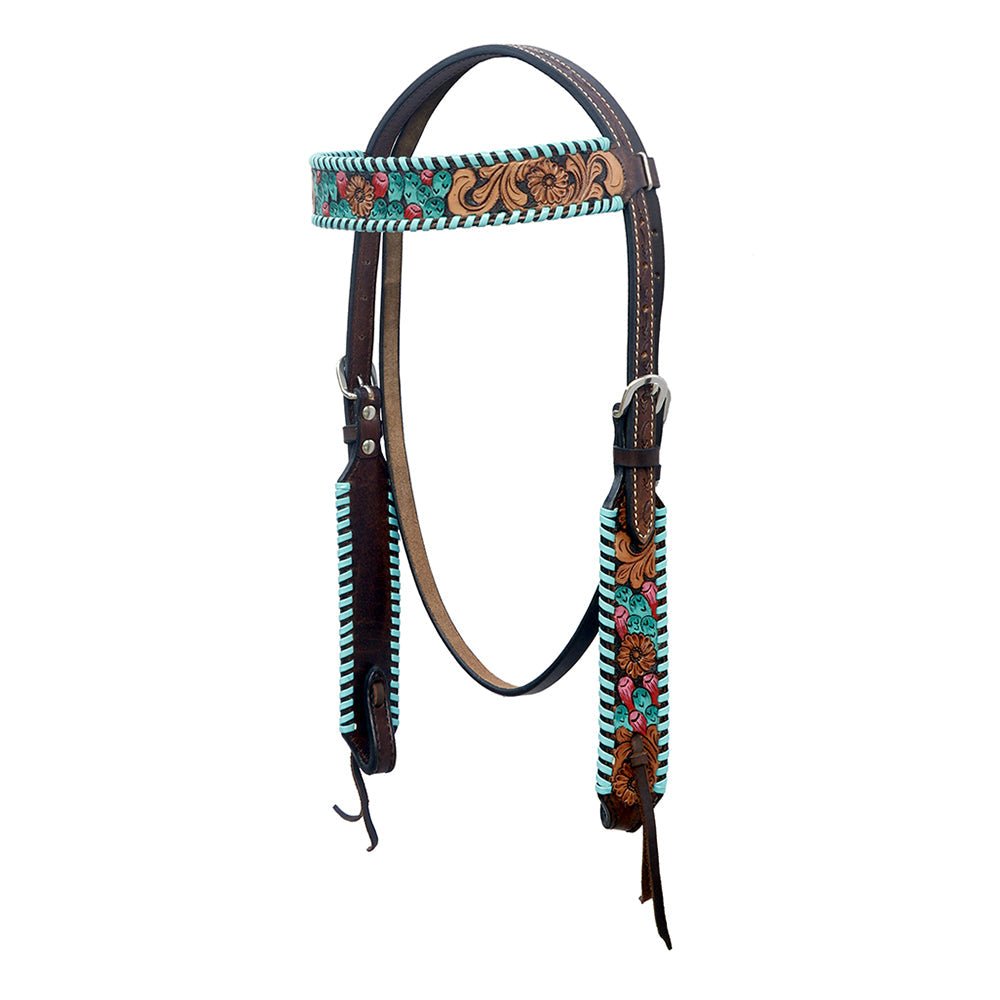 Hand-Carved Leather Western Headstall And Breast Collar Set For Training And Showing