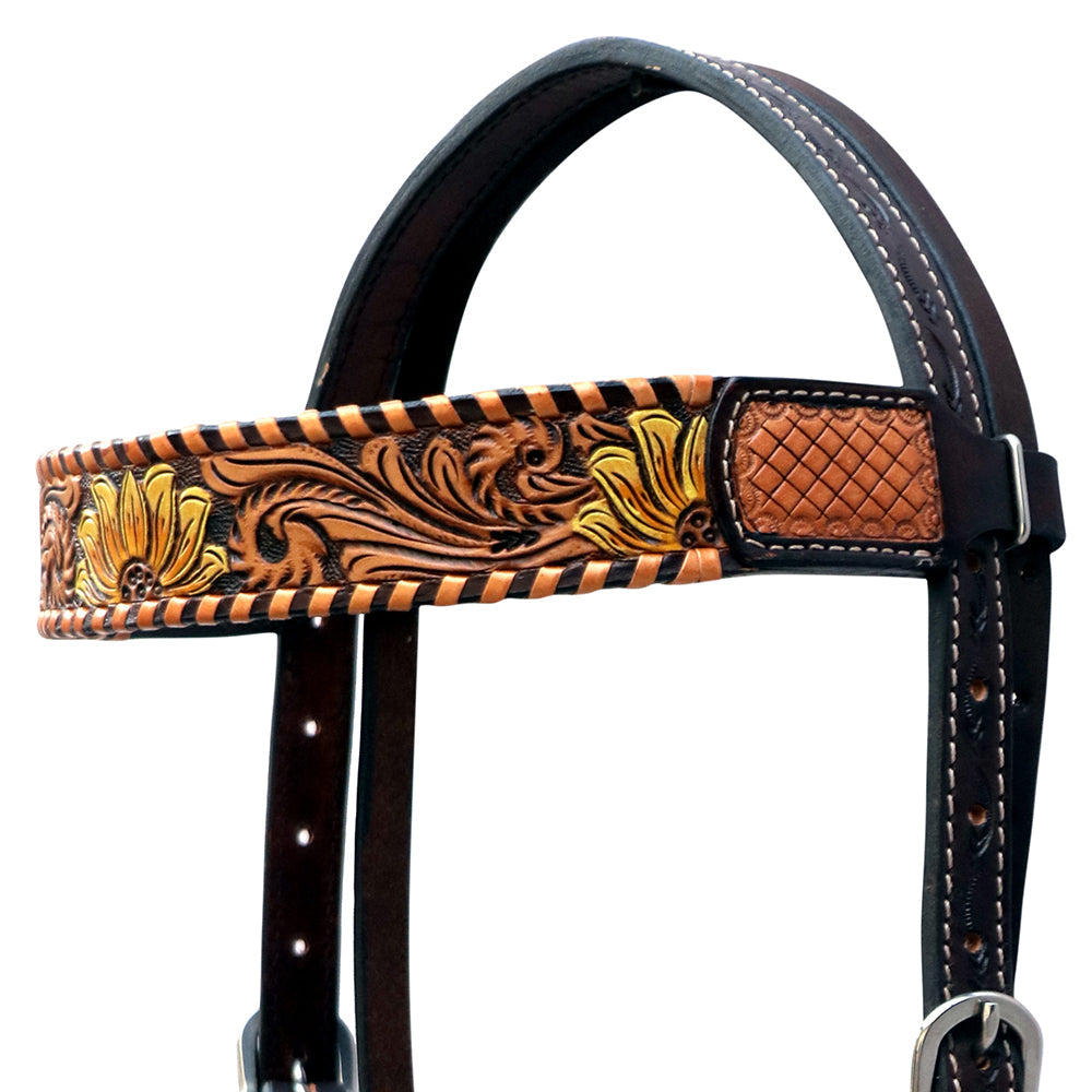 HILASON Western Horse Tack Set American Leather Dark Brown Harness | Headstall Breast Collar for Horses