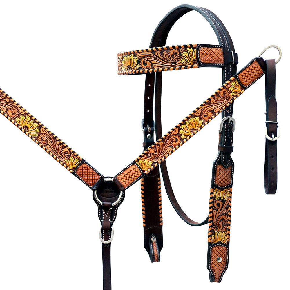 Hilason Western Horse Headstall Breast Collar Set American Leather