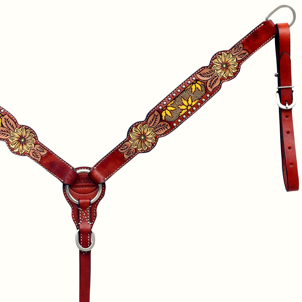 HILASON Western Horse Genuine Leather Floral Design Tack Set Mahogany