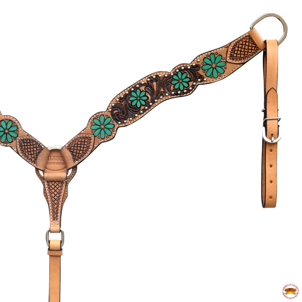 HILASON Western Leather Horse Headstall Floral Carved Hand Painted Tan | Tack