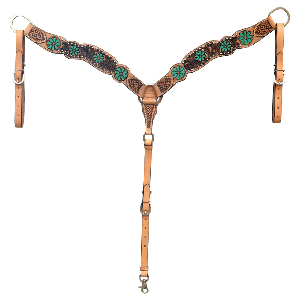 HILASON Western Leather Horse Headstall Floral Carved Hand Painted Tan | Tack