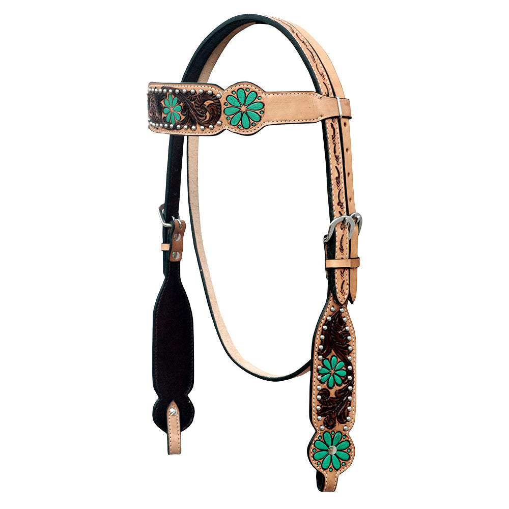 Hilason Horse Floral Hand Painted American Leather Breast Collar Headstall Painted