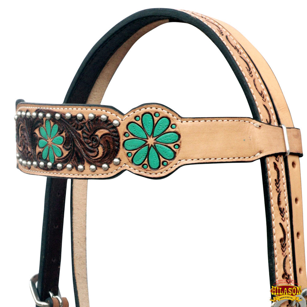 Hilason Horse Floral Hand Painted American Leather Breast Collar Headstall Painted