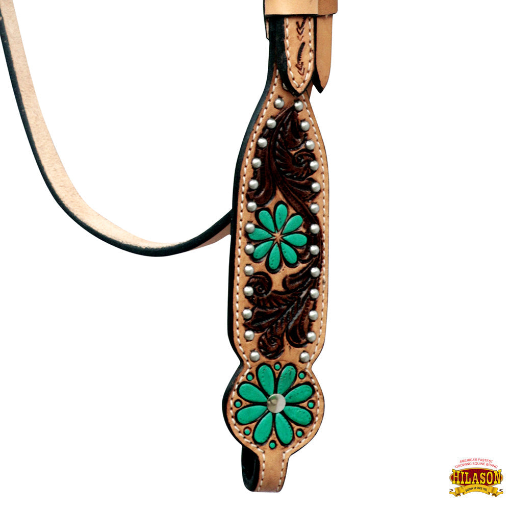 Hilason Horse Floral Hand Painted American Leather Breast Collar Headstall Painted