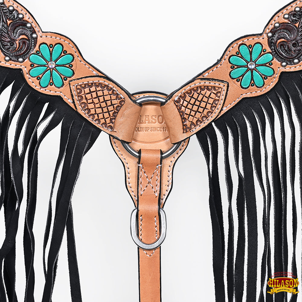 Hilason Horse Floral Hand Painted American Leather Breast Collar Headstall Painted