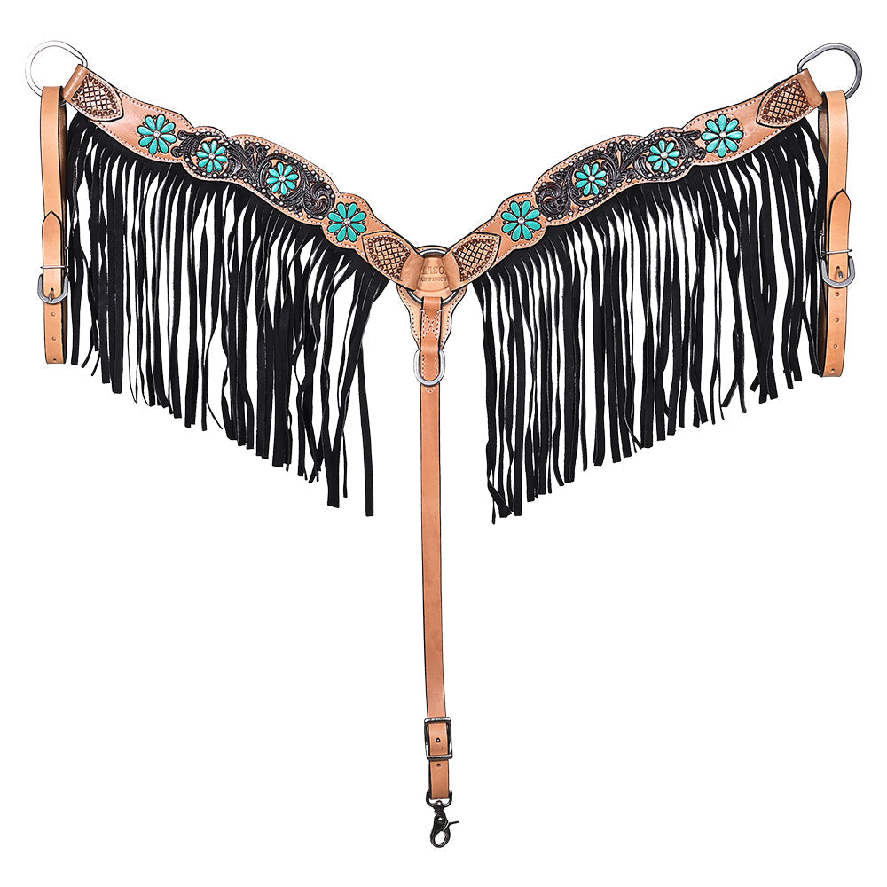 Hilason Horse Floral Hand Painted American Leather Breast Collar Headstall Painted