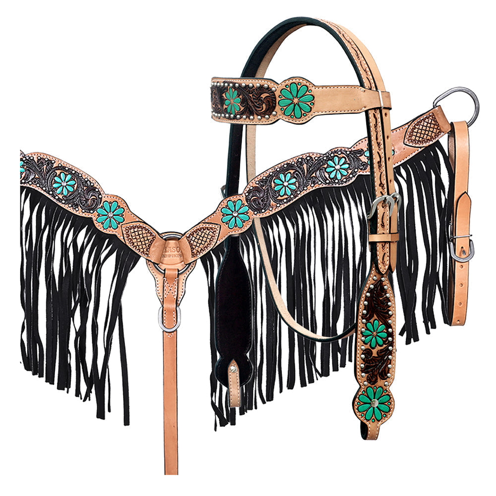 Hilason Horse Floral Hand Painted American Leather Breast Collar Headstall Painted