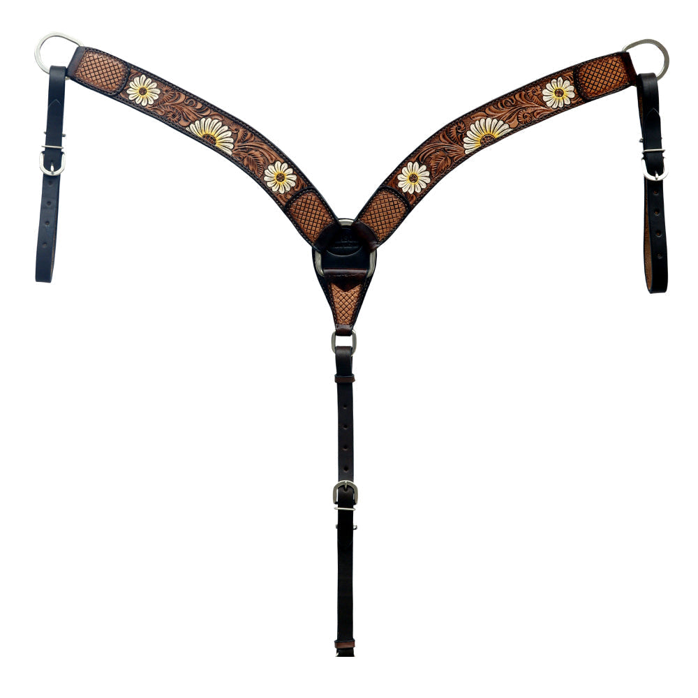 Hilason Horse Floral Hand Painted American Leather Breast Collar Headstall Brown