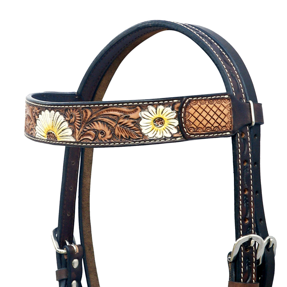 HILASON Western Horse Genuine Leather Headstall Tack Floral Dark Brown