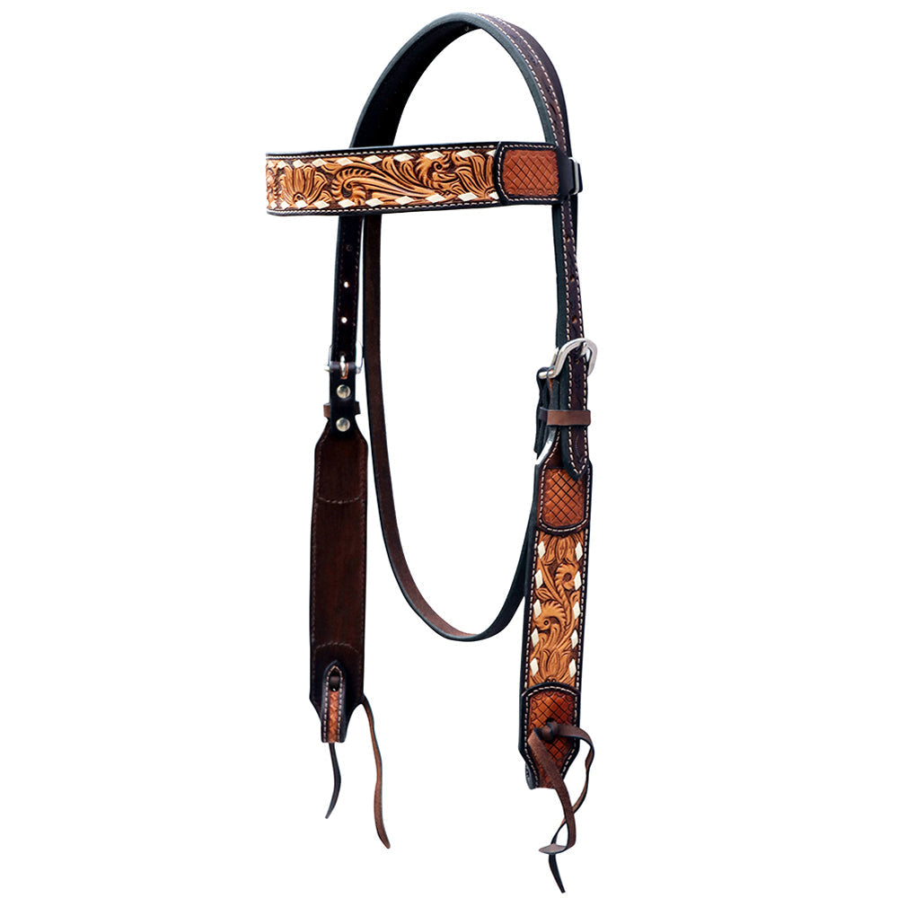 Hilason Floral Hand-Carved Leather Breast Collar & Headstall — Dark Brown