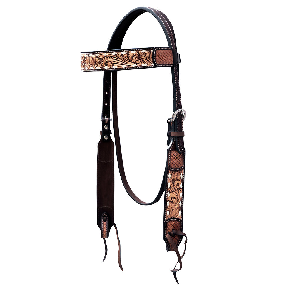 Hilason Floral Hand-Carved Leather Breast Collar & Headstall — Dark Brown