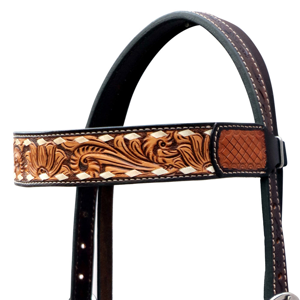 Hilason Floral Hand-Carved Leather Breast Collar & Headstall — Dark Brown
