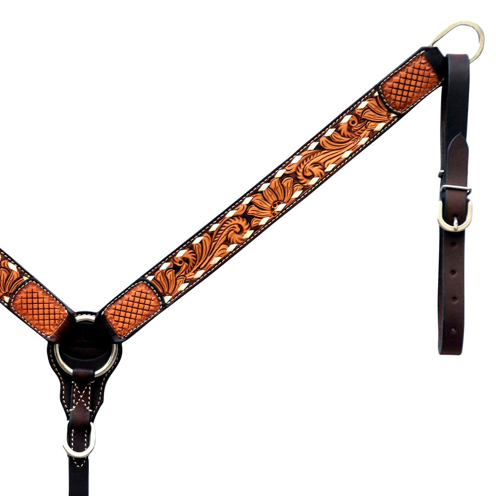 Hilason Floral Hand-Carved Leather Breast Collar & Headstall — Dark Brown