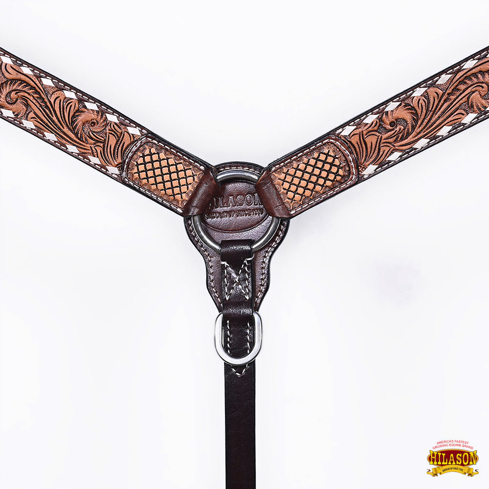 Hilason Floral Hand-Carved Leather Breast Collar & Headstall — Dark Brown