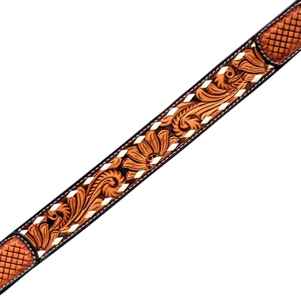 Hilason Floral Hand-Carved Leather Breast Collar & Headstall — Dark Brown