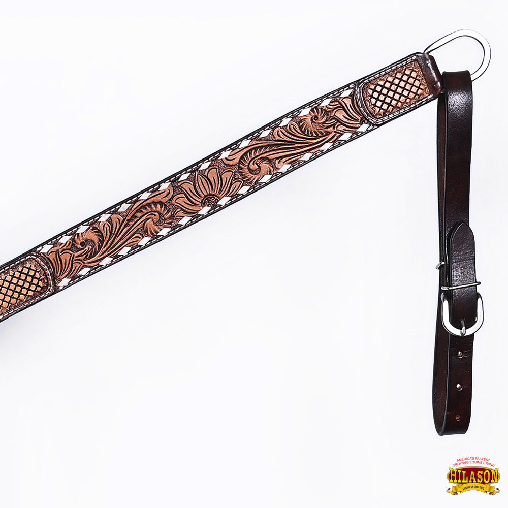 Hilason Floral Hand-Carved Leather Breast Collar & Headstall — Dark Brown