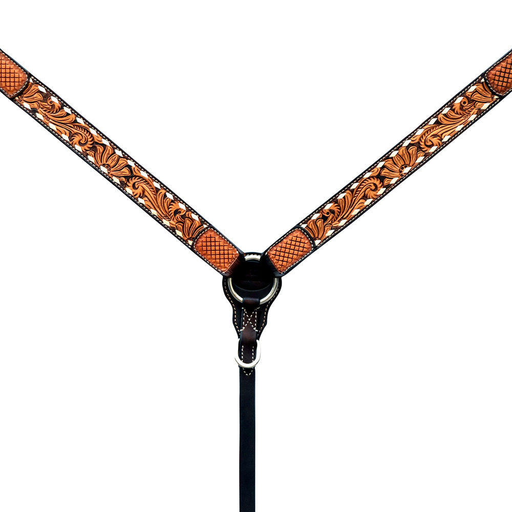 Hilason Floral Hand-Carved Leather Breast Collar & Headstall — Dark Brown