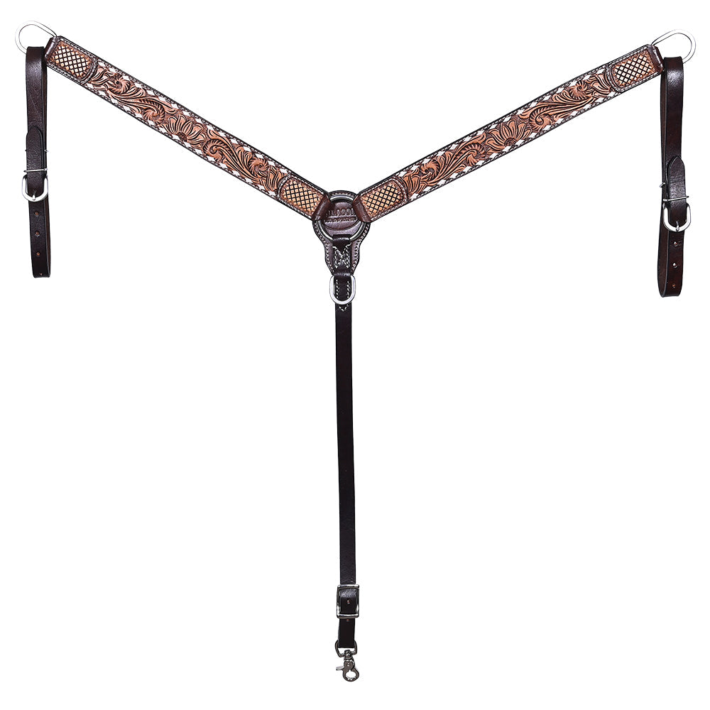 Hilason Floral Hand-Carved Leather Breast Collar & Headstall — Dark Brown