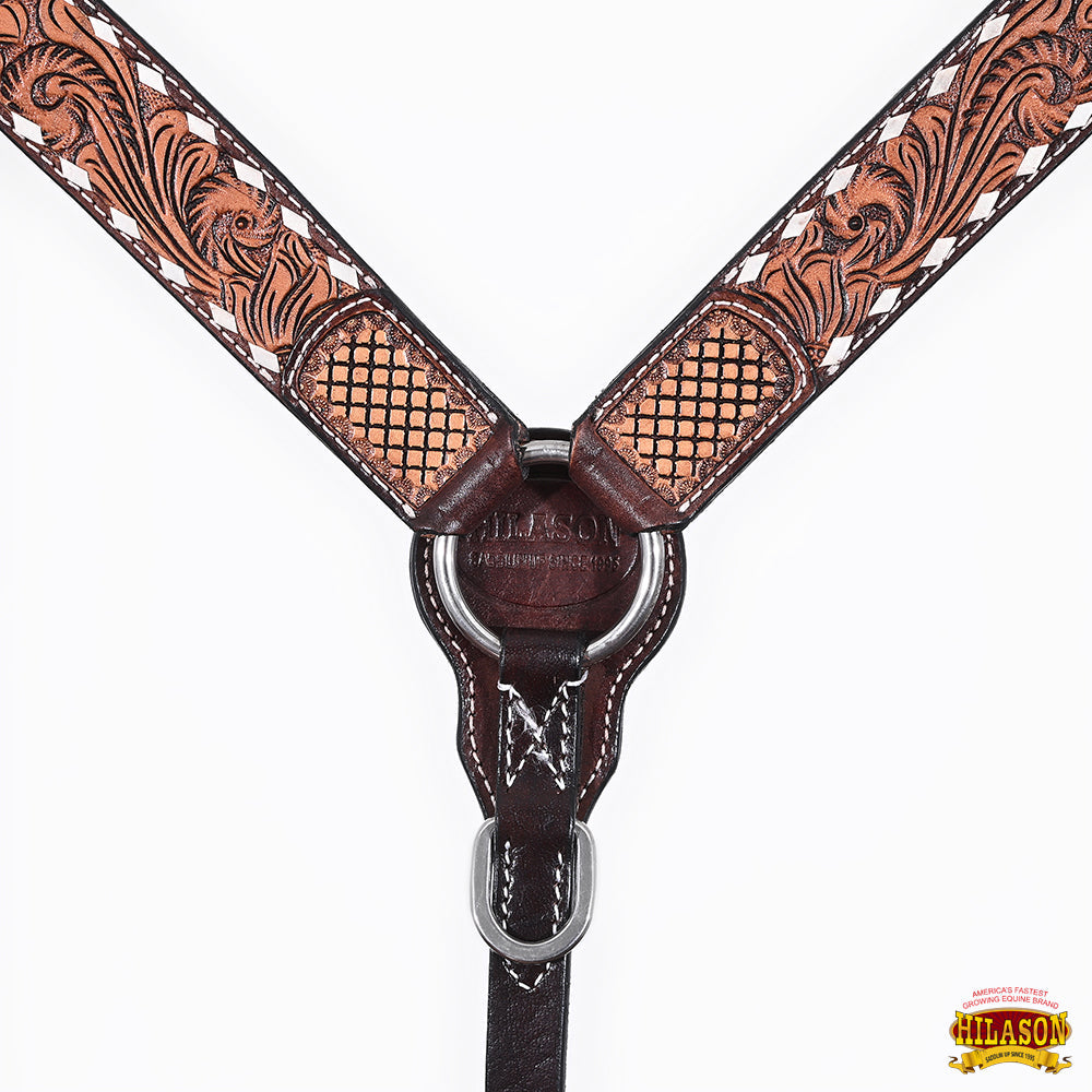 HILASON Western Leather Horse Headstall Breast Collar American Dark Brown Harness | Tack Set for Horses