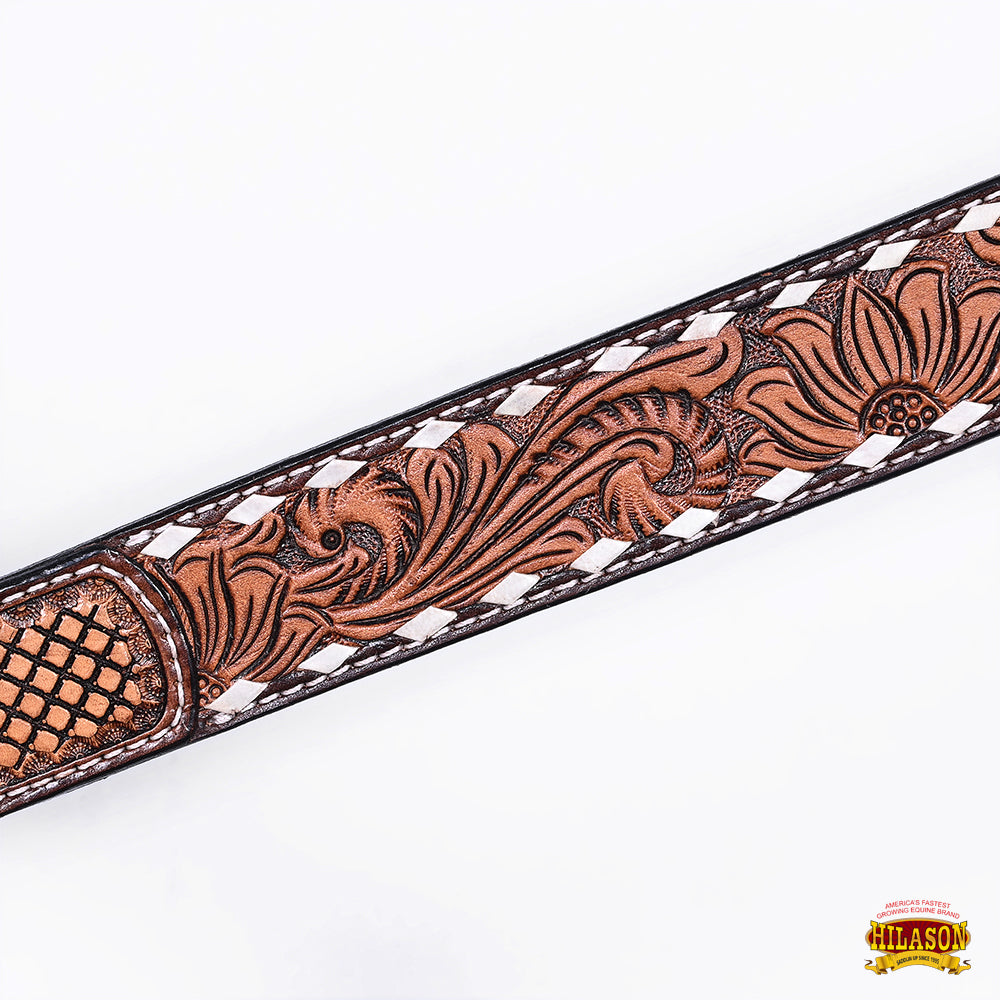 Hilason Floral Hand-Carved Leather Breast Collar & Headstall — Dark Brown