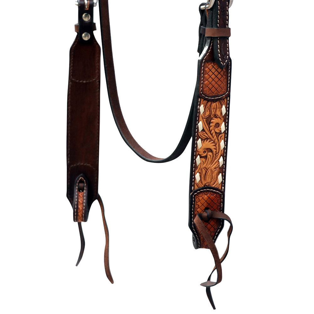 Hilason Floral Hand-Carved Leather Breast Collar & Headstall — Dark Brown